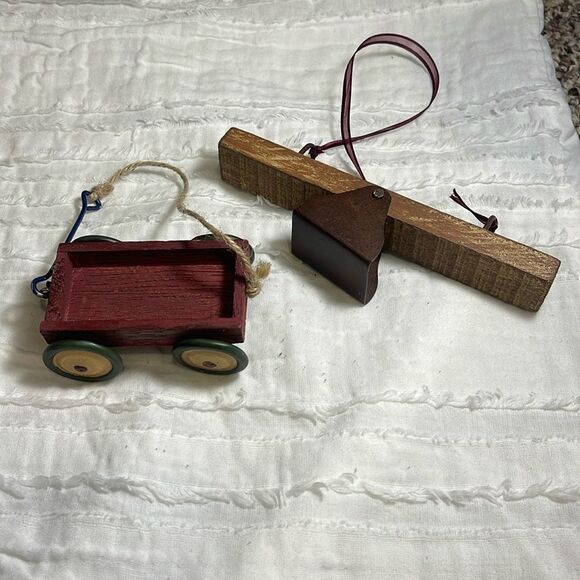 Wooden cart and see/saw ornaments - Picture 1 of 3